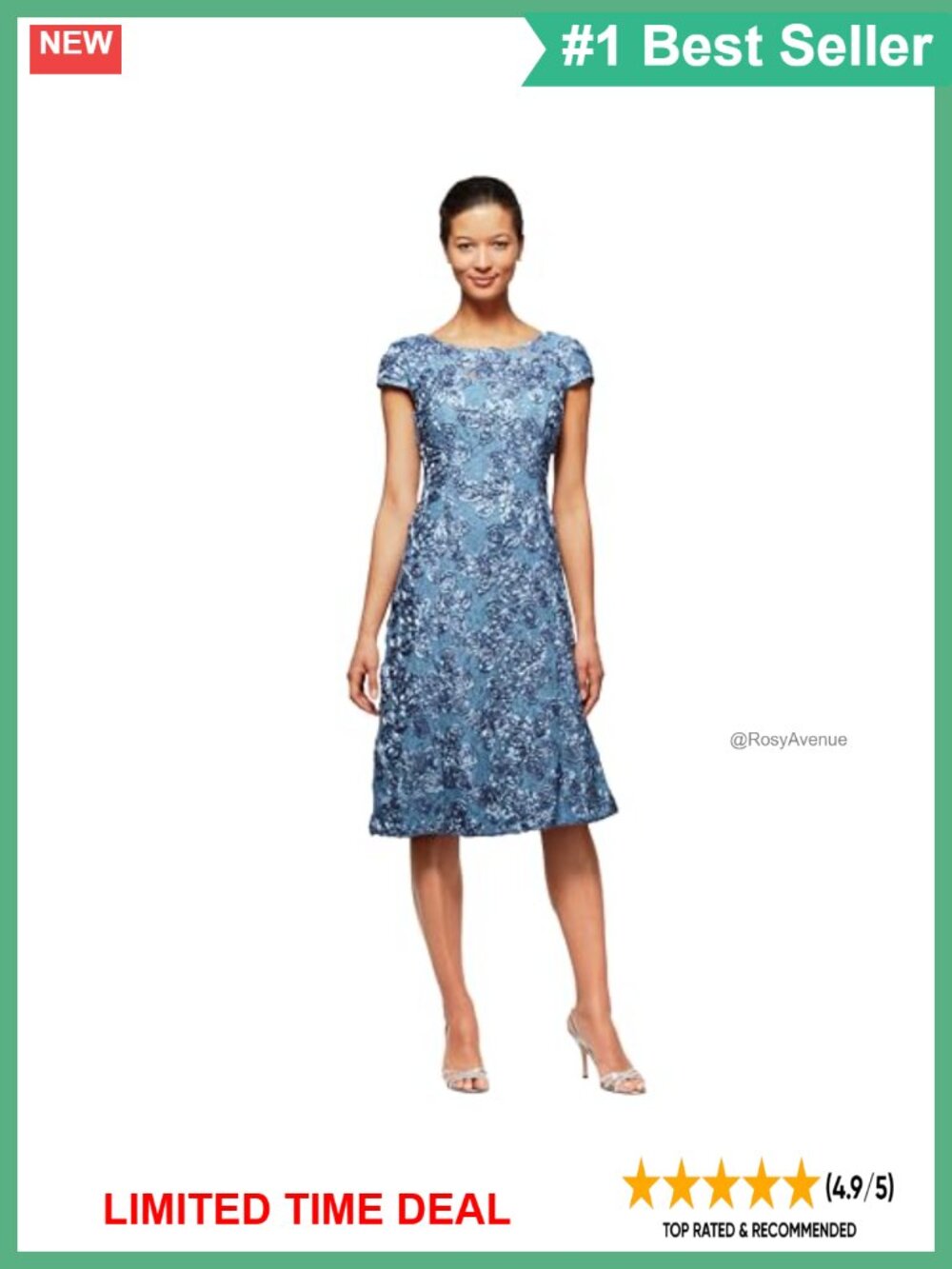 Lace A-Line Tea Length Dress Scoop Neck Cap Sleeve Formal